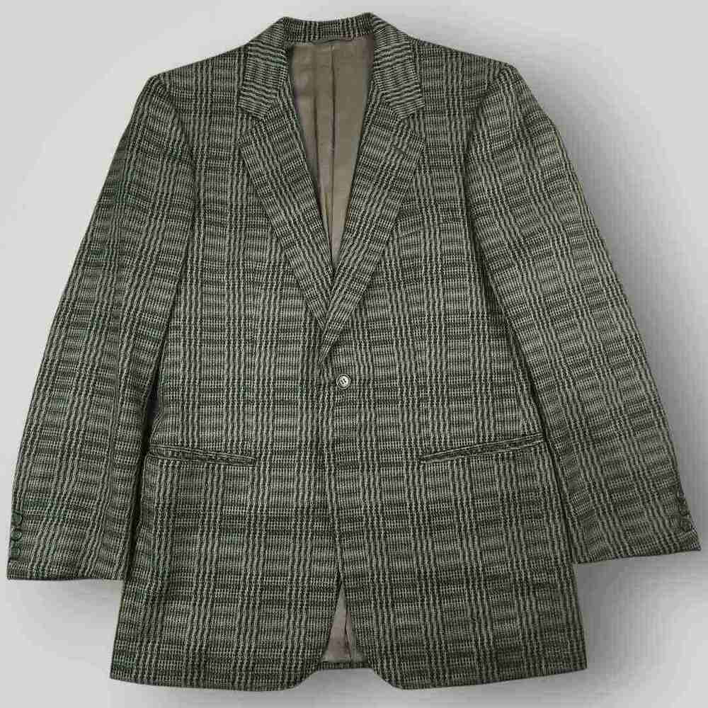 Mens Made in Italy Glen Check Plaid Blazer Sport Coat 36S Italian Wool Overcheck - Picture 3 of 11